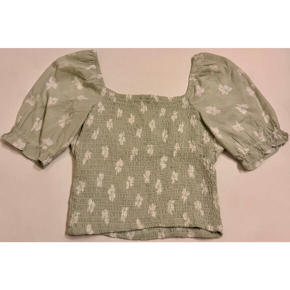 Abercrombie & Fitch Women's Green Floral Smock Waist Crop Top Sz S Women's - Picture 4 of 4